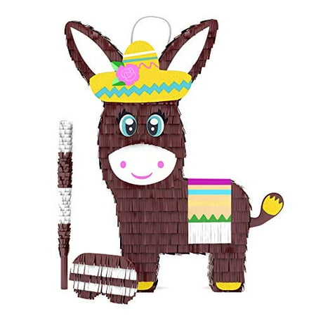 Donkey Pinata Bundle with a Blindfold and Bat Perfect Large Sized Pinata For Birthday Parties, Kids Carnival and Related Events