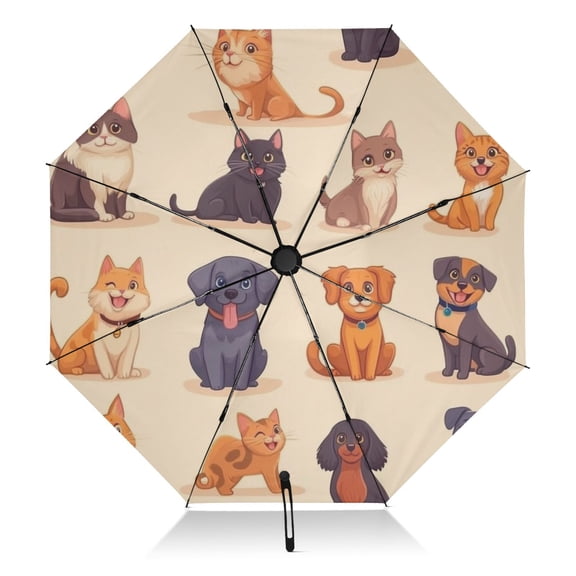 Cartoon Cats and Dogs Pattern Extra Large Automatic Umbrella, UV Protection, Waterproof, Auto Open and Close