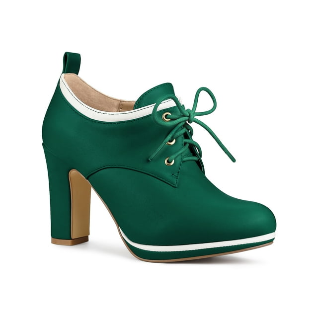BLISSFUL STEP Bottines à Talon Bloc Haut à Plateforme à Bout Rond pour Femmes Vert (Taille 7,5)
