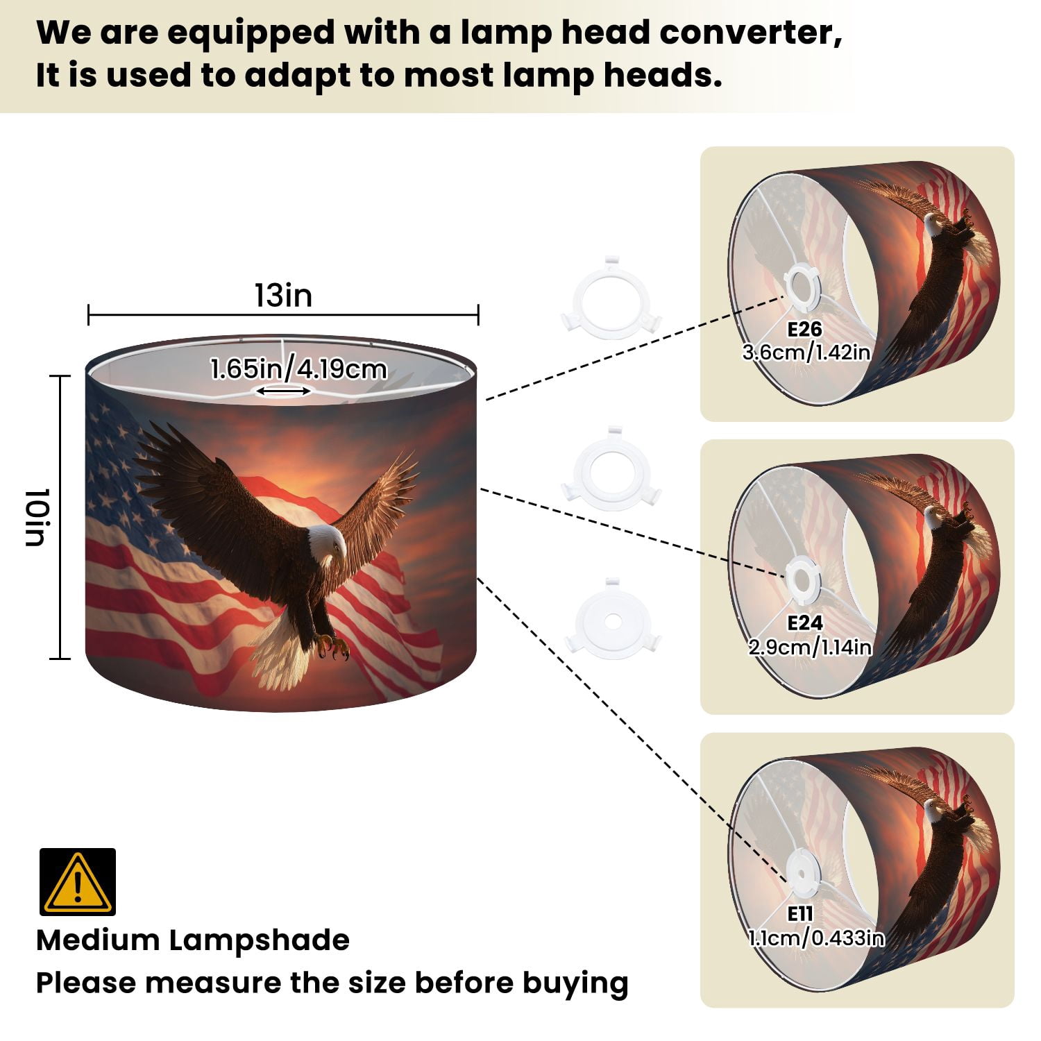 Linen Drum Lamp Shades Eagle American Flag Flies Freedom Sunset Vintage Toned 13" x 13" x 10" Lampshade for Table Lamps Floor Lamps Lamp Shade Replacement Easy Assembly Required