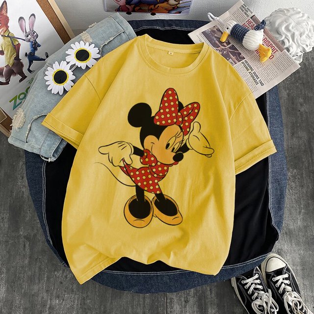 Mickey Mouse Disney Short Sleeve T-Shirts Devil Minnie Mouse Funny Women's T-Shirt Fashion Streetwear Edgy Female Clothing 2022XL Gao Jinjia LED