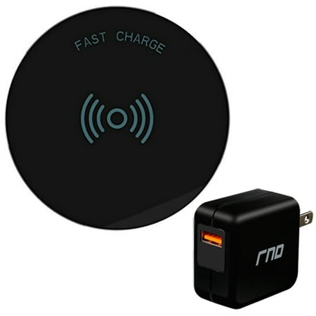 RNDs Fast Charge Wireless Charging Pad for Apple iPhone (8, 8 Plus, X, 10), Samsung Galaxy (S8, S8 Plus, S7, S6), Note 8, LG (G6, V30) and other QI Enabled Devices (QC Charger Included)