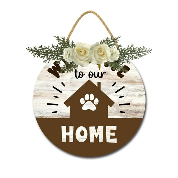 Eveokoki Welcome To Our Home Front Door Sign Funny Wreaths Hanging Wooden Plaque Decoration Round Rustic Wood Farmhouse Porch Decor for Home Front Door Decor, 11 x 11 Inch