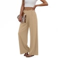 thumbnail image 3 of Miluxas Womens Summer Wide Leg Dressy Pants Business Casual Flowy Work Palazzo Pants Button Decor High Waisted Slacks Trousers Khaki, 3 of 5