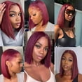 thumbnail image 4 of Human Hair Wigs Lace Front Bob Wig Burgundy 13x4 Lace Frontal Pre plucked with Baby Hair Silky Short Straight Bob Wigs for Women Middle Part 99J, 4 of 6