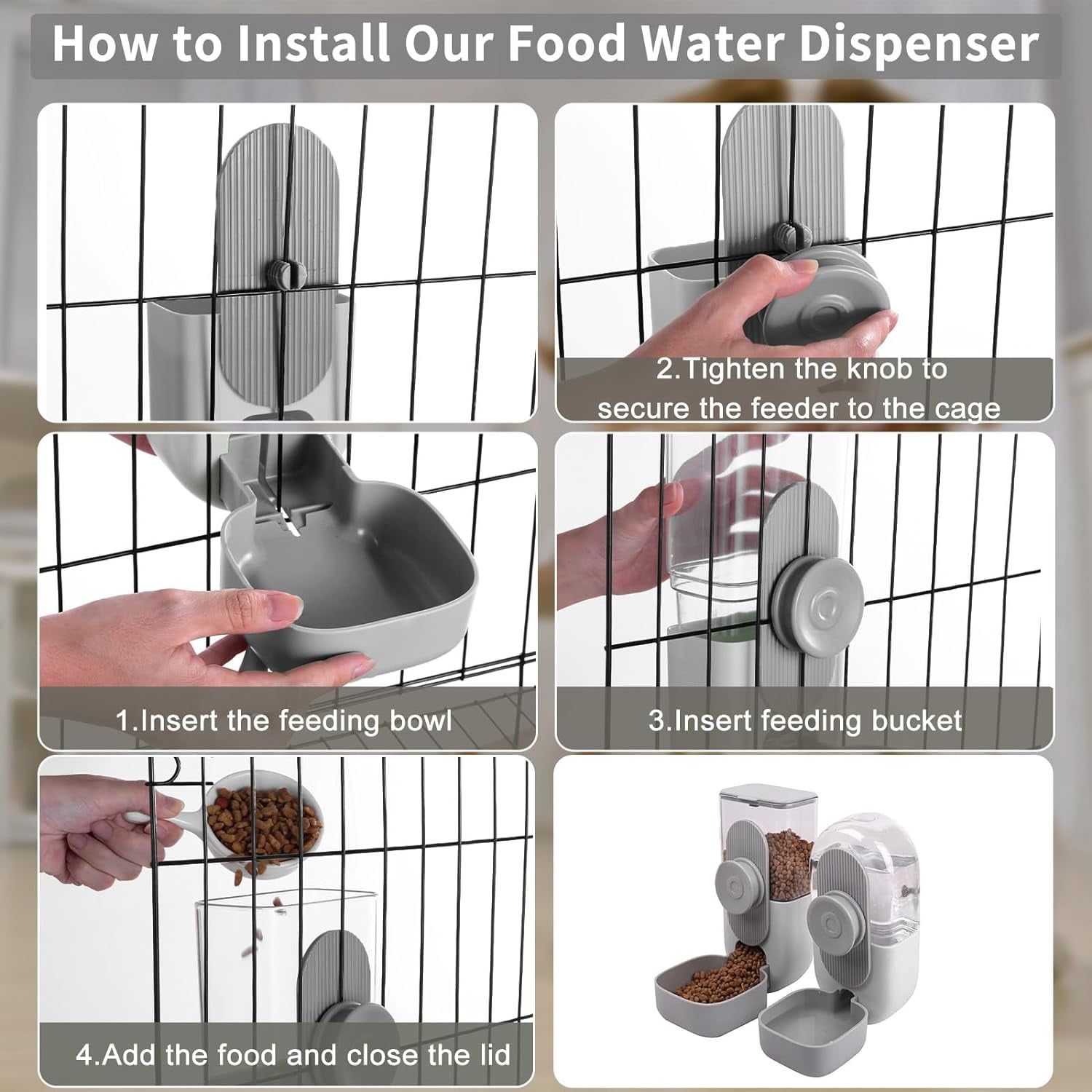 Hanging Automatic Food Water Dispenser,Gravity Rabbit Feeder, Water Dispenser Food Bowl for Bunny Chinchilla Guinea Pig Hedgehog Ferret (White Brown)