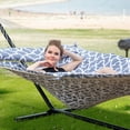 thumbnail image 3 of 55 Inch Extra Large Double Hammock with Stand, 475lbs Capacity, Outdoor Portable Hammock with Hardwood Spreader Bar, Extra Large Pillow, Gray, 3 of 8