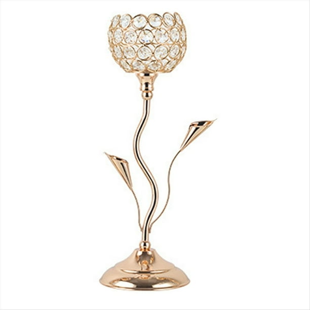 Candelabro de Cristal Dorado, Candelabro con Forma de Flor de Hierro, PequeñO Juego de Candelabros Vintage para Centro de Mesa,M