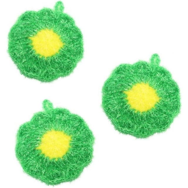 Flower Dish Scrubby 3 Pack Scrubber Reusable Cloth Sunflower Dish Washing Sponge (Green)