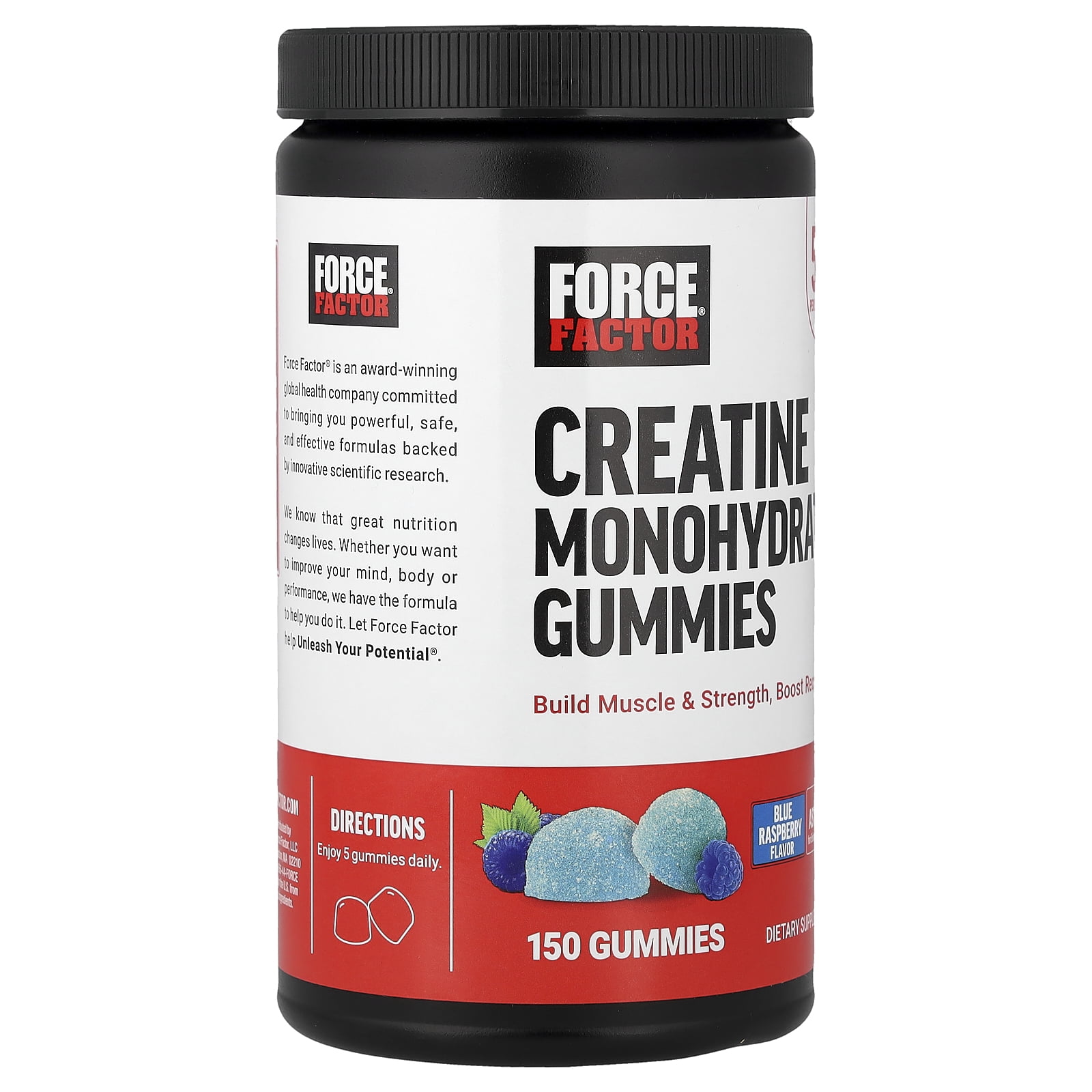 Force Factor Creatine Monohydrate Gummies, Blue Raspberry, 150 Gummies