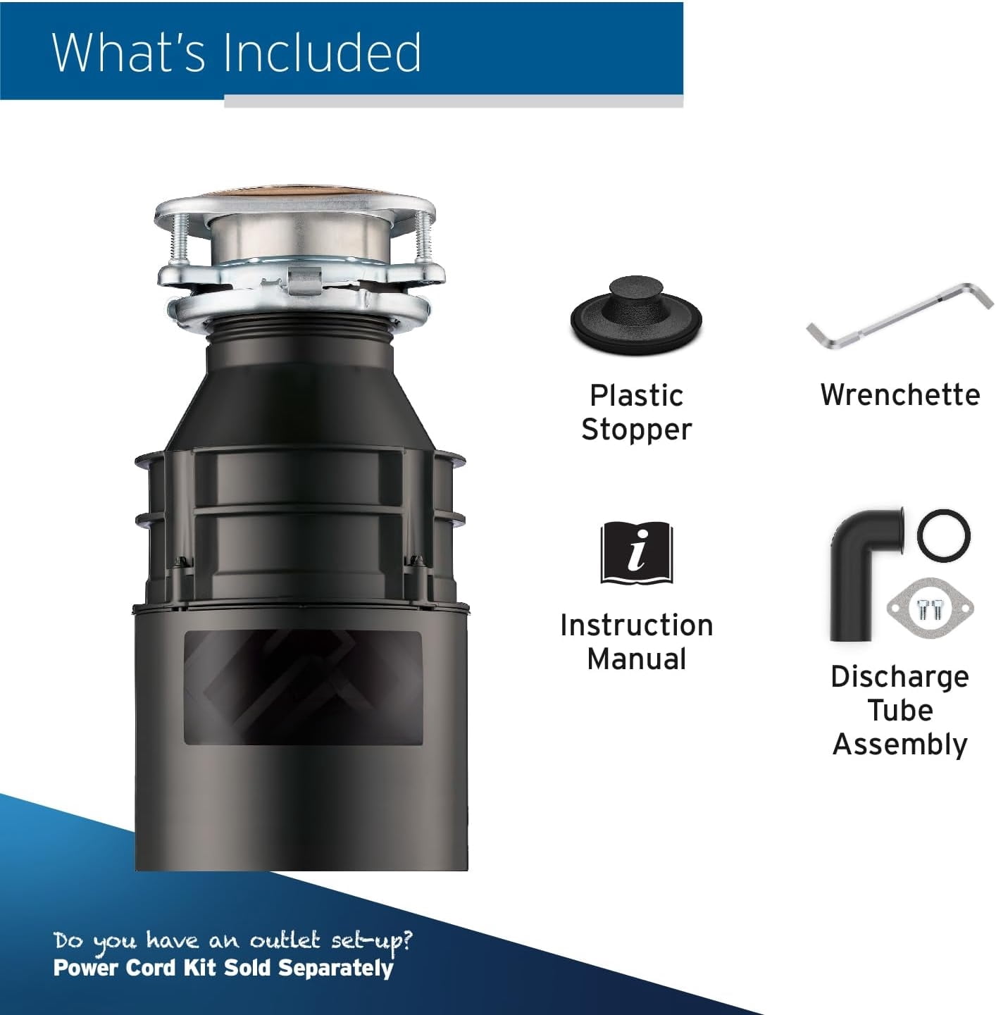 Badger 5XP Garbage Disposal, Standard Series 3/4 HP Continuous Feed Food Waste Disposer, Black / Stainless