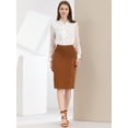 thumbnail image 3 of Falda recta Allegra K de Trabajo con Abertura Debajo de la Rodilla Panel de encaje Marrón M, 3 of 6