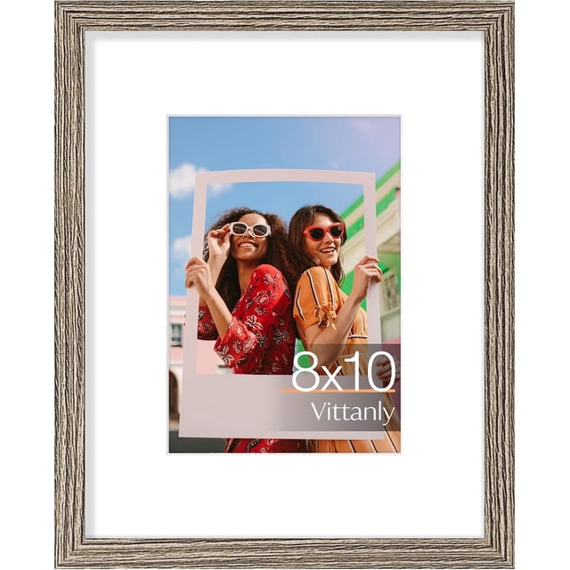 Vittanly 8x10 Picture Frame, Display Pictures 5x7 with Mat or 8x10 without Mat, Premium Material with Shatter Resistant Plexiglass, Photo Frame for Wall or Table Top Display, Grayish Brown, 1 Pack