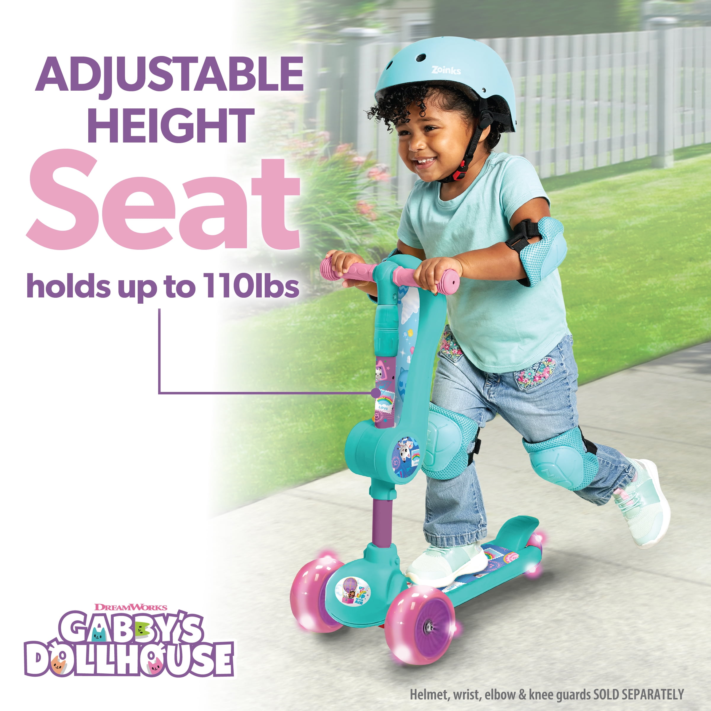 Buy Gabby’s Dollhouse 2-in-1 3 Wheel Light-Up Scooter with Folding Seat ...