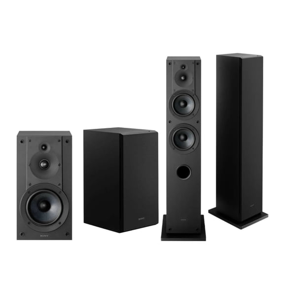 Sony 3-Way 3-Driver Hi-Res Audio Bookshelf Speakers (Pair) with 3-Way Floorstanding Single Speaker System (Pair) Bundle
