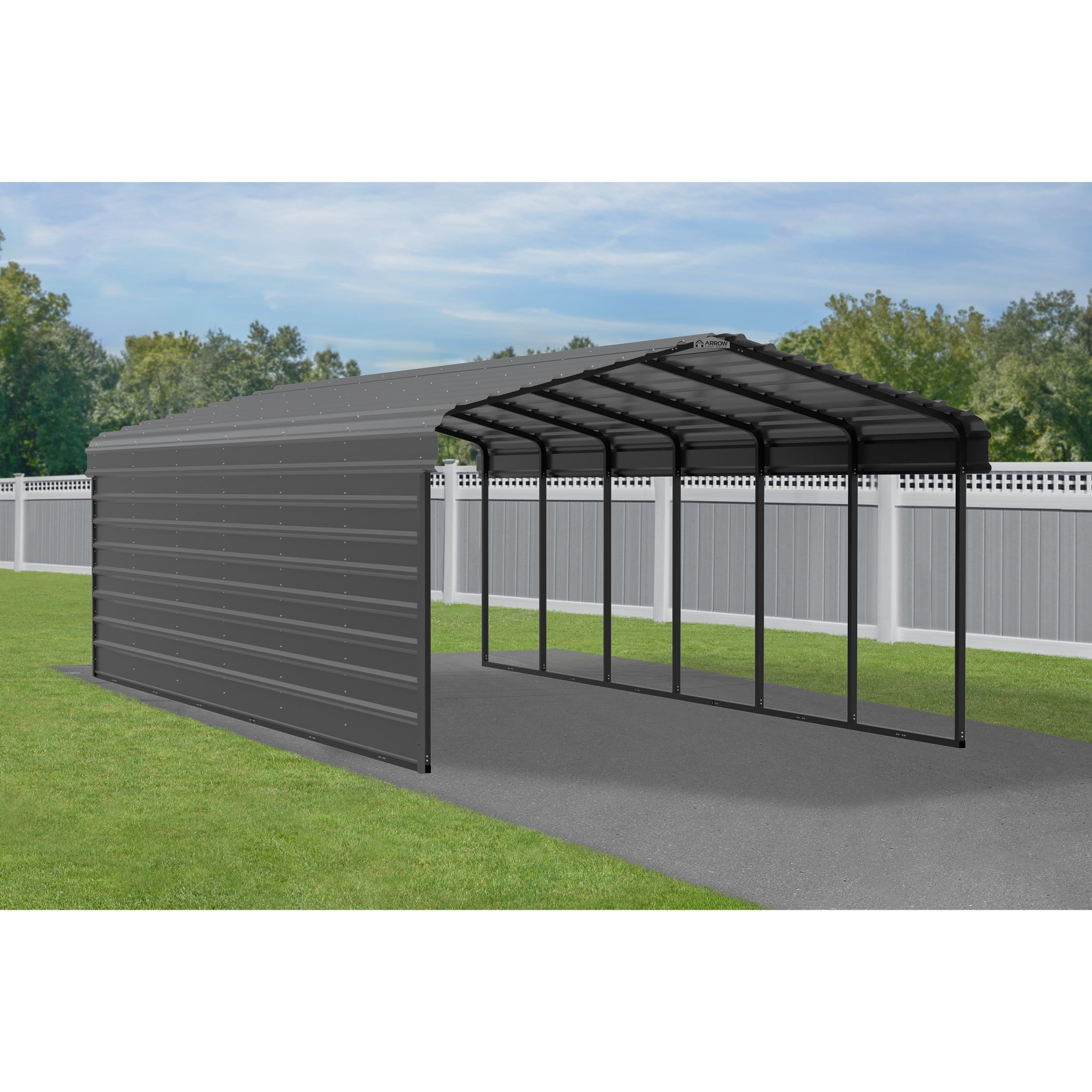 Arrow 12 x 29 x 7 ft Charcoal Carport With 1 Side Wall Kit