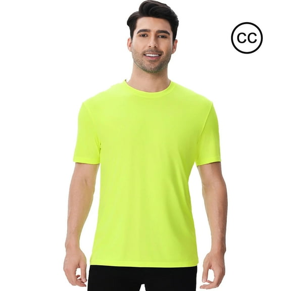 High Visibility Safety Work T-Shirt for Men, Moisture Wicking Hi-Vis Short Sleeve Work Tee, Neon Green, 100% Polyester, S