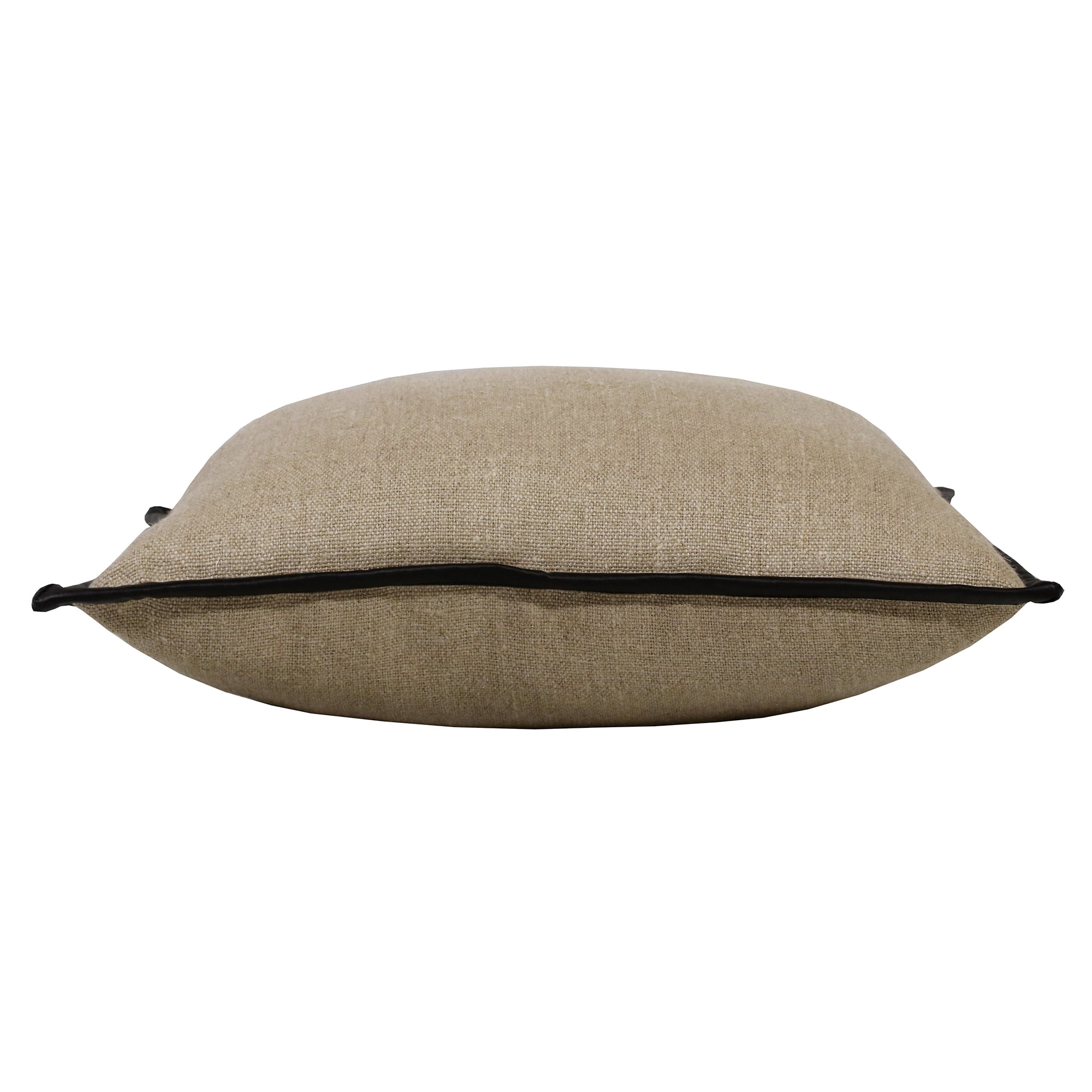 Ester Hand-Woven Solid Farmhouse Linen Throw Pillow, Tan/Black, 20" x 20", Count per Pack 1