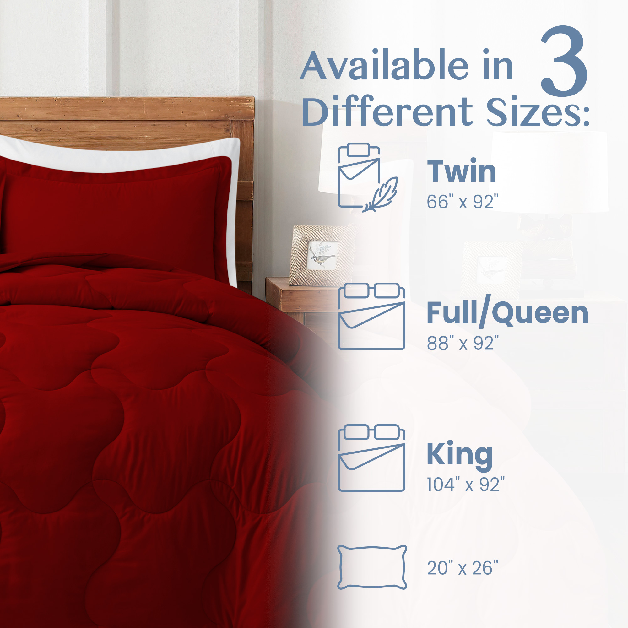 Peace Nest 3-Piece Lightweight Solid Reversible Quilted Down Alternative Comforter and Shams Bedding Set, Queen - image 2 of 6