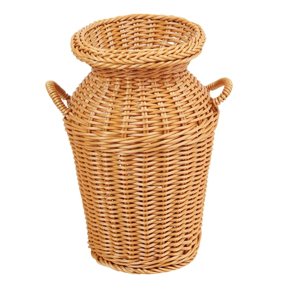 Tall Handwoven Rattan Wicker Vase with Side Handles, Rustic Woven Flower Basket, Natural Rattan Decorative Art Vase for Dried Flowers, Pampas Grass, Farmhouse Autumn Home Table Floor Decor