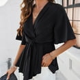 thumbnail image 6 of Clothing Delayuji Women's Sweatshirts Shirts for Women Women's Peplum Tunic Top Bell Sleeve V Neck Ruffle Hem Tie Front Elegant Shirt Blouses L Black, 6 of 9