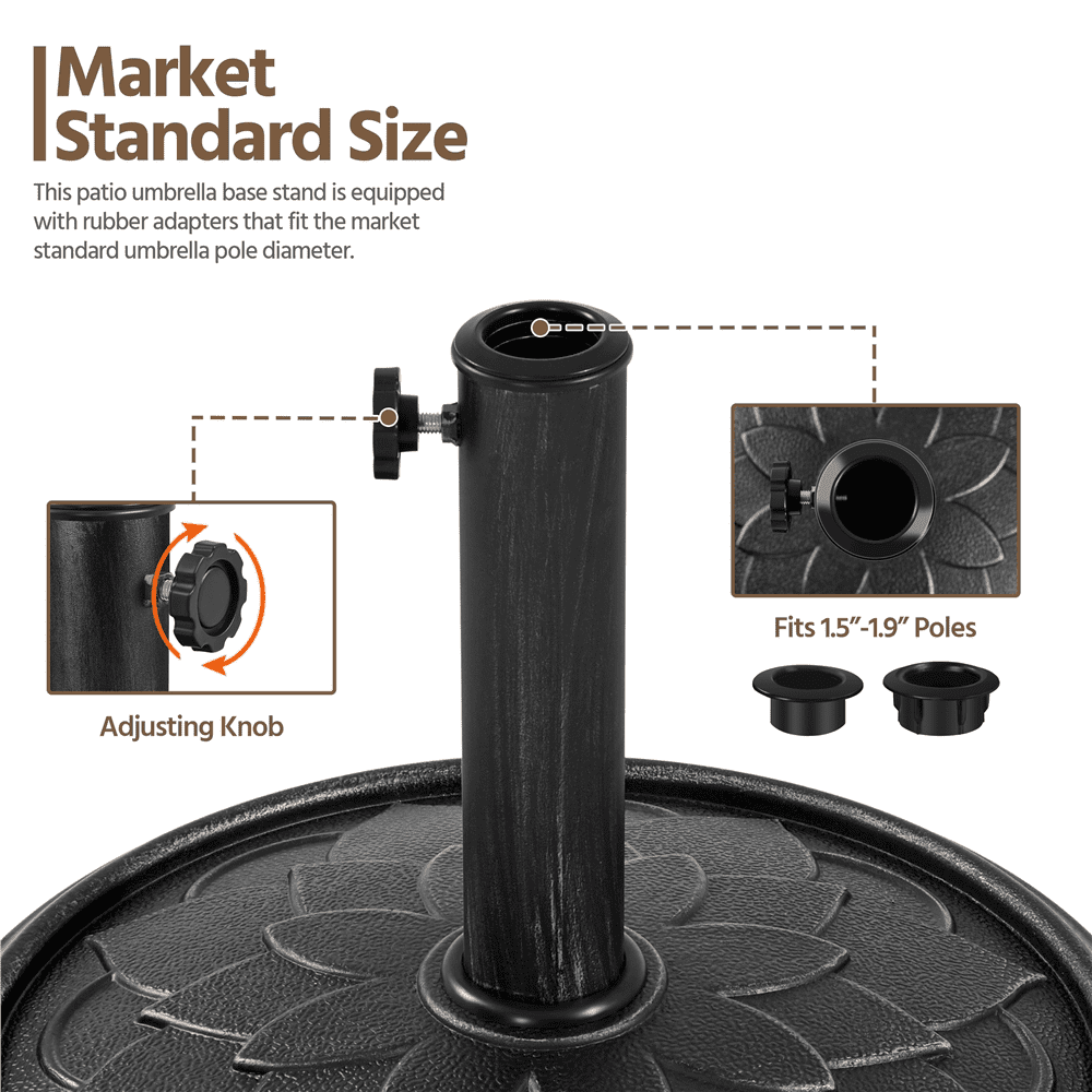 Renwick 26.5 lb Heavy Duty Patio Umbrella Base with Flower Pattern, Black