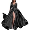 thumbnail image 1 of Robe de Soirée Formelle Longue en Dentelle pour Femmes Robes de Mariage Col en V avec Fente Robe de Soirée pour Femmes avec Manches, 1 of 8