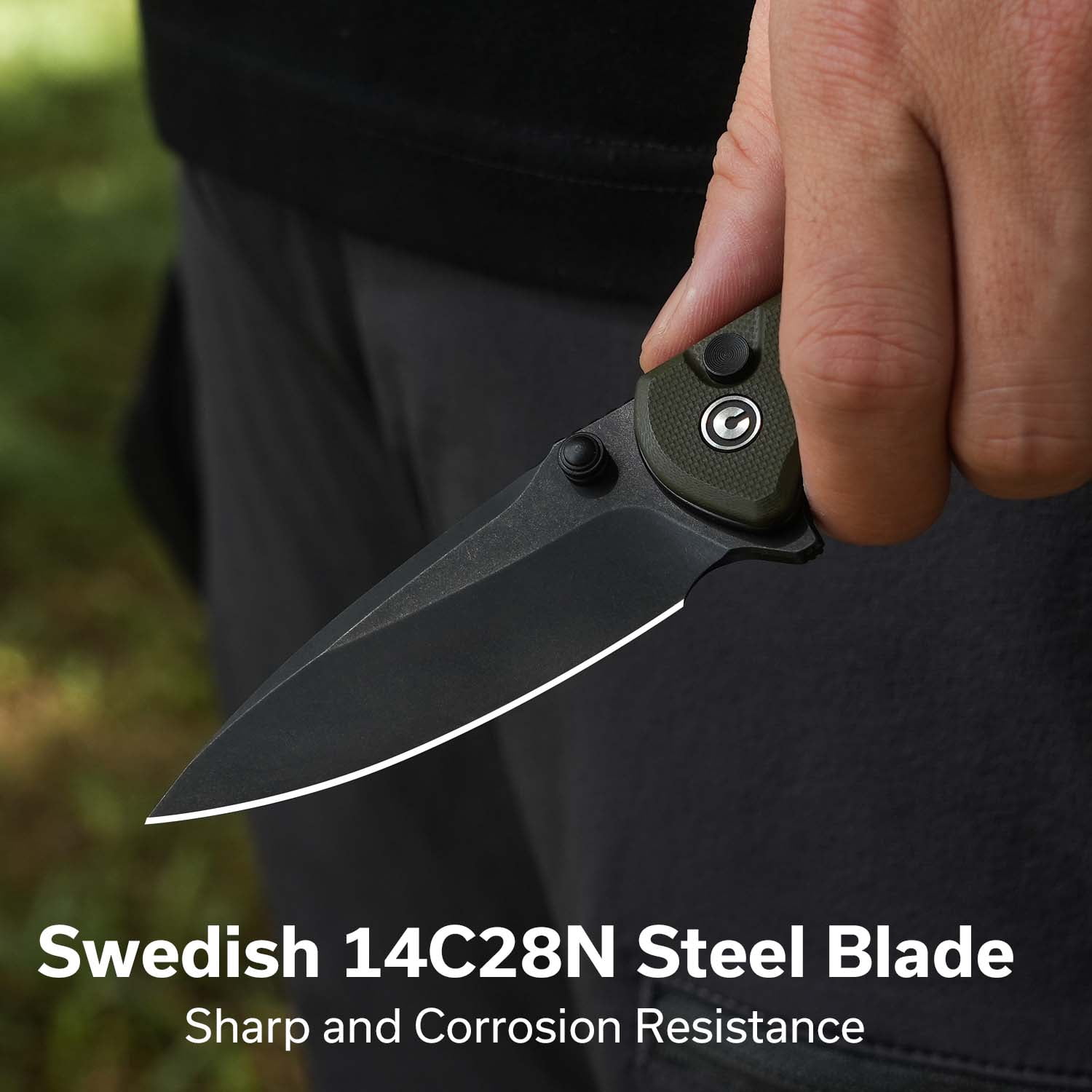 CIVIVI Faeger Pocket Folding Knife with 2.98" 14C28N Blade and Milled Neutral Blue G10 Handle C24031-2