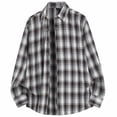 thumbnail image 2 of RKSTN Chemise/haut à Carreaux Rétro pour Homme à Boutons, Col à Revers, Manches Longues, Brun, TTG, 2 of 9