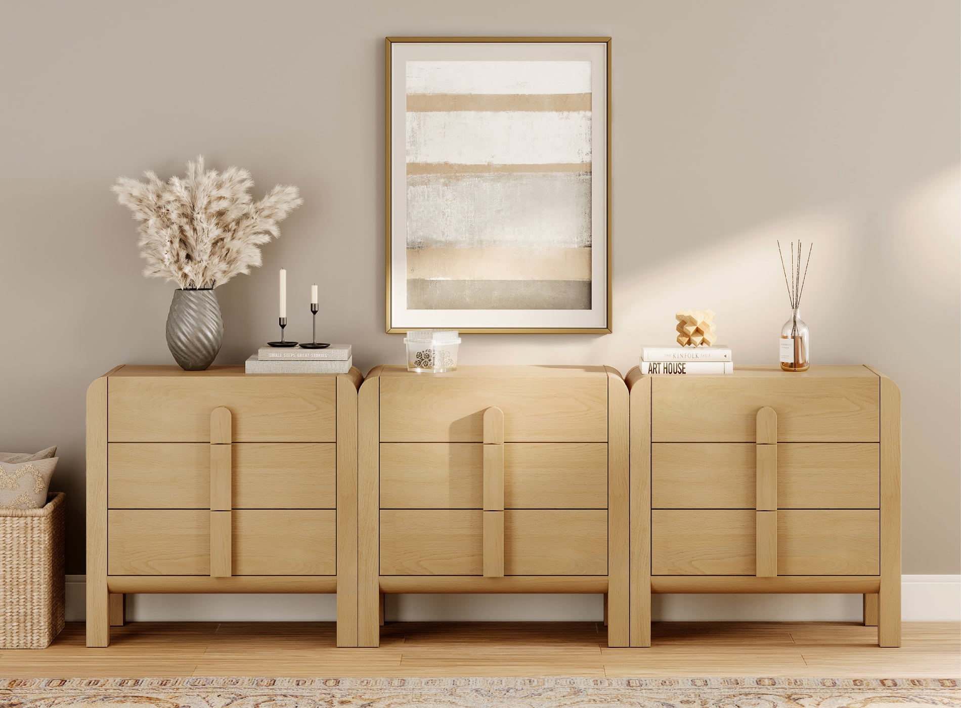 Dresser for Bedroom, Mid Century Chest of Drawers with Storage, 9 Drawer Dresser with Curved Profile Design, Wooden Modern Dresser for Living Room, Bedroom, Entryway