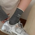 thumbnail image 3 of Women's Ankle Socks 3-Pack with Scalloped Cuff and Bow Embroidery in Neutral Tones - Dark Gray, 3 of 3