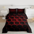thumbnail image 2 of jejeloiu Geometric Honeycomb Pattern Queen Comforter Set,Red Black Hexagon Bedding Comforter Set For Boys Kids Reversible 3 Pieces, 2 of 8