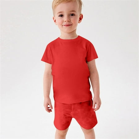 

TUWABEII Toddler Boys Girls Set Girl Comfortable Color Short Sleeve Cotton T-shirt Shorts 2024 Casual Homewear Suit Under $15