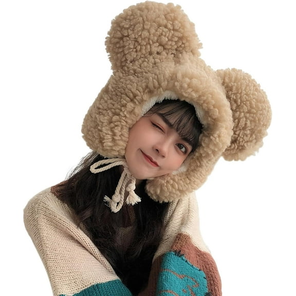 Women's Faux Fur Hat with Bear Ears Cute Winter Hat Furry Hat Earmuffs Keep Warm