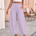 thumbnail image 3 of Women's Pinstripe Wide Leg Pants, Elastic High Waist Baggy Casual Trousers with Side Pockets, Lightweight Comfy Barrel Style Pants for Daily Vacation Wear Light Violet XXXL, 3 of 9