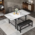 thumbnail image 3 of 4 Person Oak Folding Dining Table Set with Storage Shelf and Leaf, Expandable Dining Table with 2 Chairs and 1 Bench, Space Saving Dining Table for Kitchen Breakfast Table Corner, Dining Room., 3 of 7