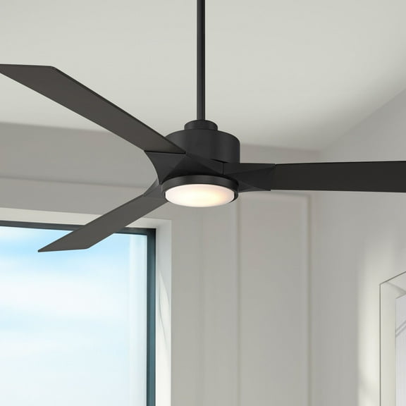 56" Casa Vieja Kali Matte Black LED Damp Ceiling Fan with Remote