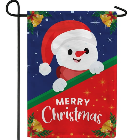 America Forever Merry Christmas Garden Flag 12.5 x 18 Inch Double Sided Outdoor Yard Decorations Winter Holiday Christmas Bells Santa Claus Snowman Flag