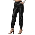 thumbnail image 4 of INSPIRE CHIC Athleisure Pants for Women's Drawstring Elastic Waist Ankle Length PU Faux Leather with Pocket Pant Black S, 4 of 5
