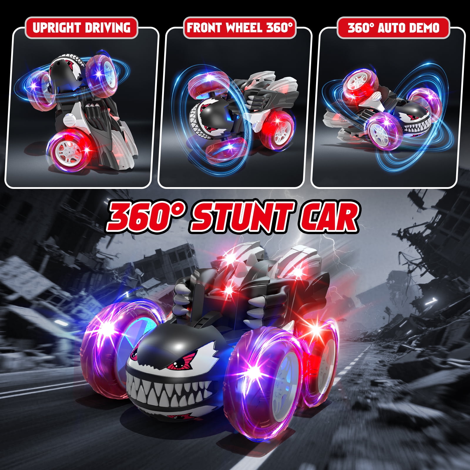Remote Control Car, RC Cars for Kids 5 6 7 8 9 10 Year Old, 360° Ratation RC Monster Truck Toys with Cool Lights, 2.4Ghz Fast Stunt for Kids Outdoor Toys