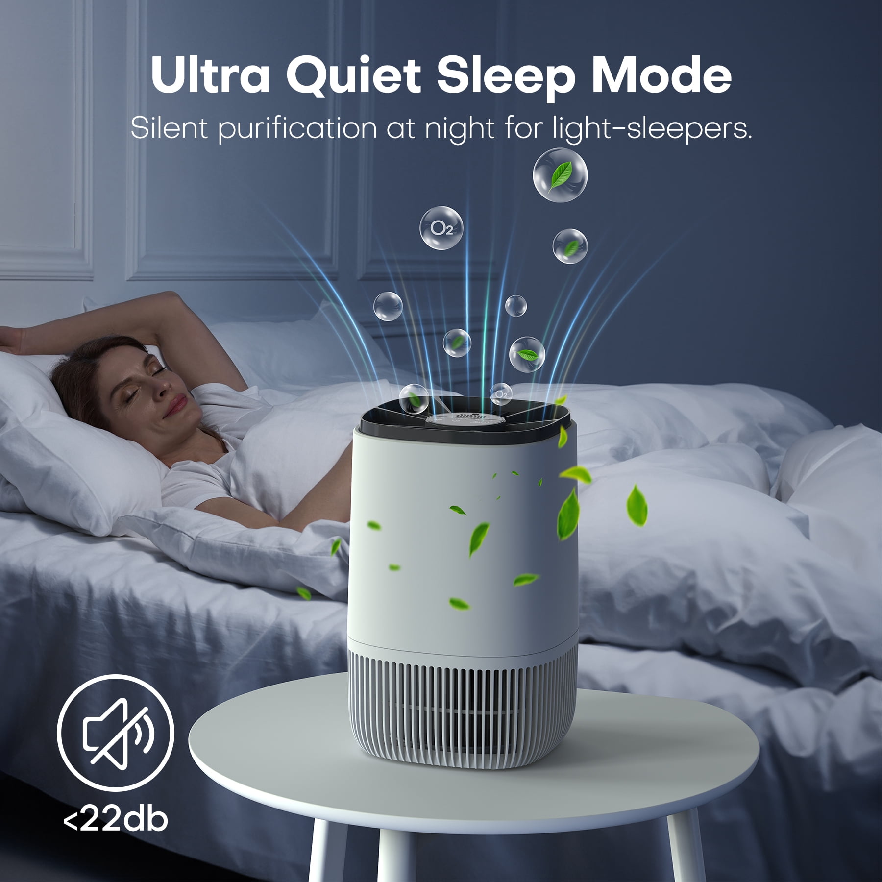 KLOUDIC Air Purifier for Home Bedroom, Hepa 3-in-1 Filter Cleaner with Aromatherapy Function for Better Sleep, Smoke, Pet Dander, Odor, Dust, Office, White