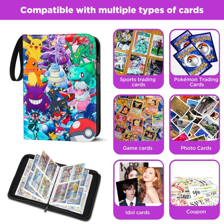 25 pocket card binder Monster PK Trading Page Protectors- Holds 450 TCG, 9 Sheets Fit in Standard 3-Ring Binder- Anti-Drop & Anti-Theft Side Loading-Compatible with Yugioh, Pokemon, MTG Magic the Gathering weight material. KENDINHF Card Binder 4-Pocket Zipper