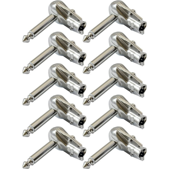 GLS Audio 1/4" Right Angle Plugs TS Mono Flat Low Profile Pancake Style for Speaker Cables, Patch Cables, Snakes - Male 1/4 Inch Phono 6.3mm Phone Plug Bulk - 10 Pack