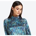 thumbnail image 2 of MARCIANO Womens Blue Printed Cuffed Sleeve Turtle Neck Button Up Top 38, 2 of 3