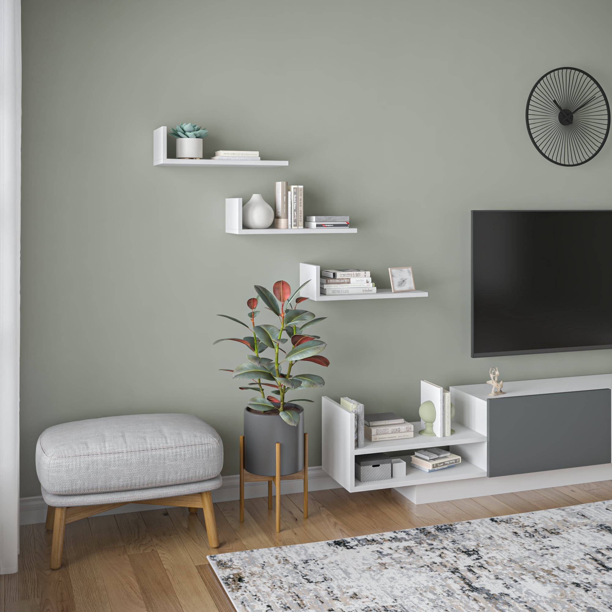 Ada Home Decor Furniture 19.69" 3 Tier White Washburn Modern Wall Shelf