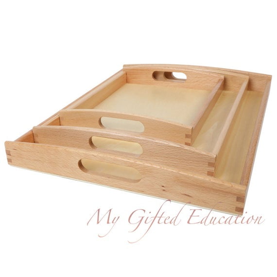 Educational Wooden Trays Large Handles - Montessori Waldorf Learning - Educational Display Tray - Preschool Homeschool Classroom - Kids Gift