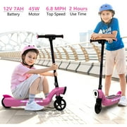 iRerts Kids Electric Scooter for 6-14 Year Old, Portable Kids Scooter for Boys Girls, 12V 45W Kids Electric Scooter with Front Big Light, Rear Brake, Colorful Deck Light, Pink