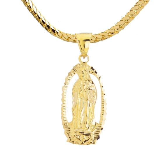 Men's Gold Plated Virgin Mary Guadalupe Medallion 20" Miami Cuban Chain Necklace MCP087G1
