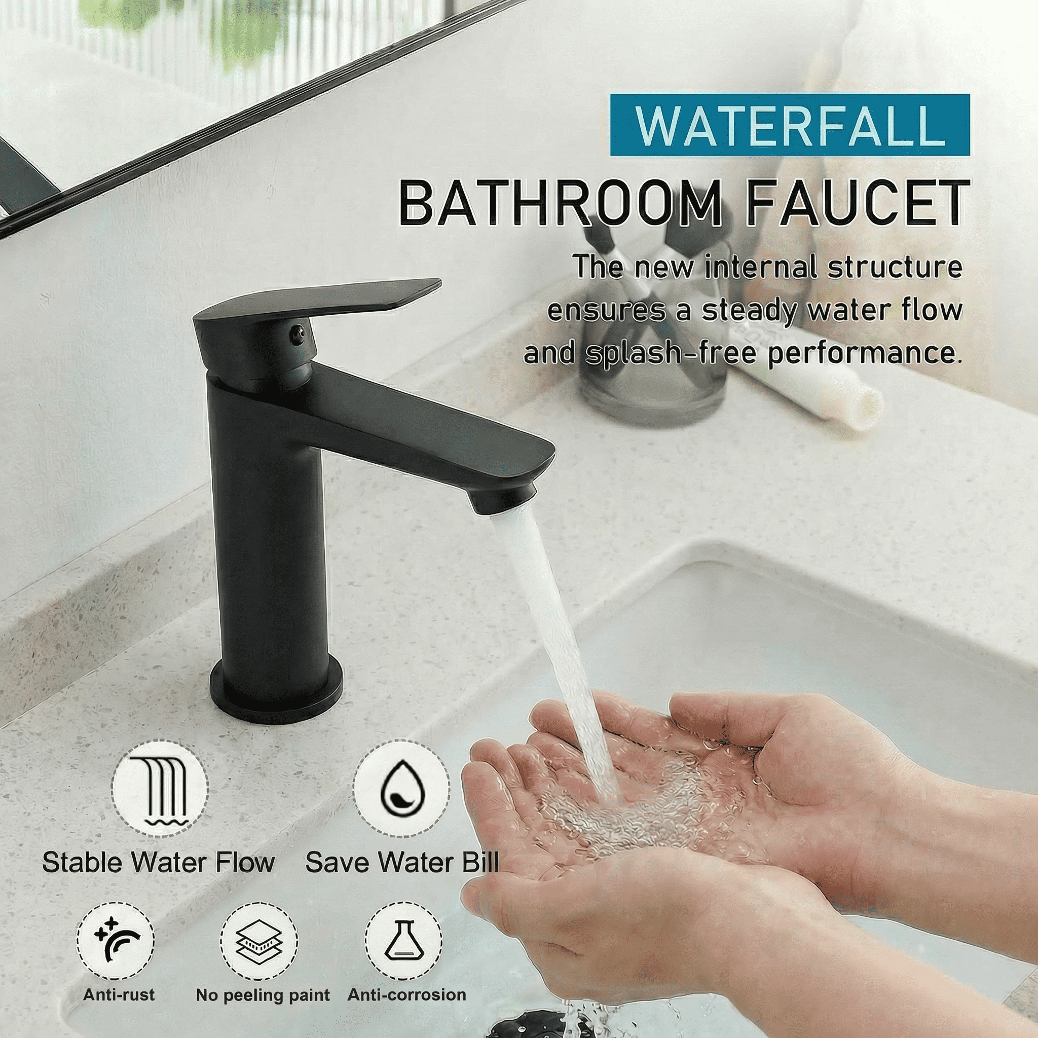Mango Tile SUS304 Stainless Steel Black Bathroom Sink Faucet