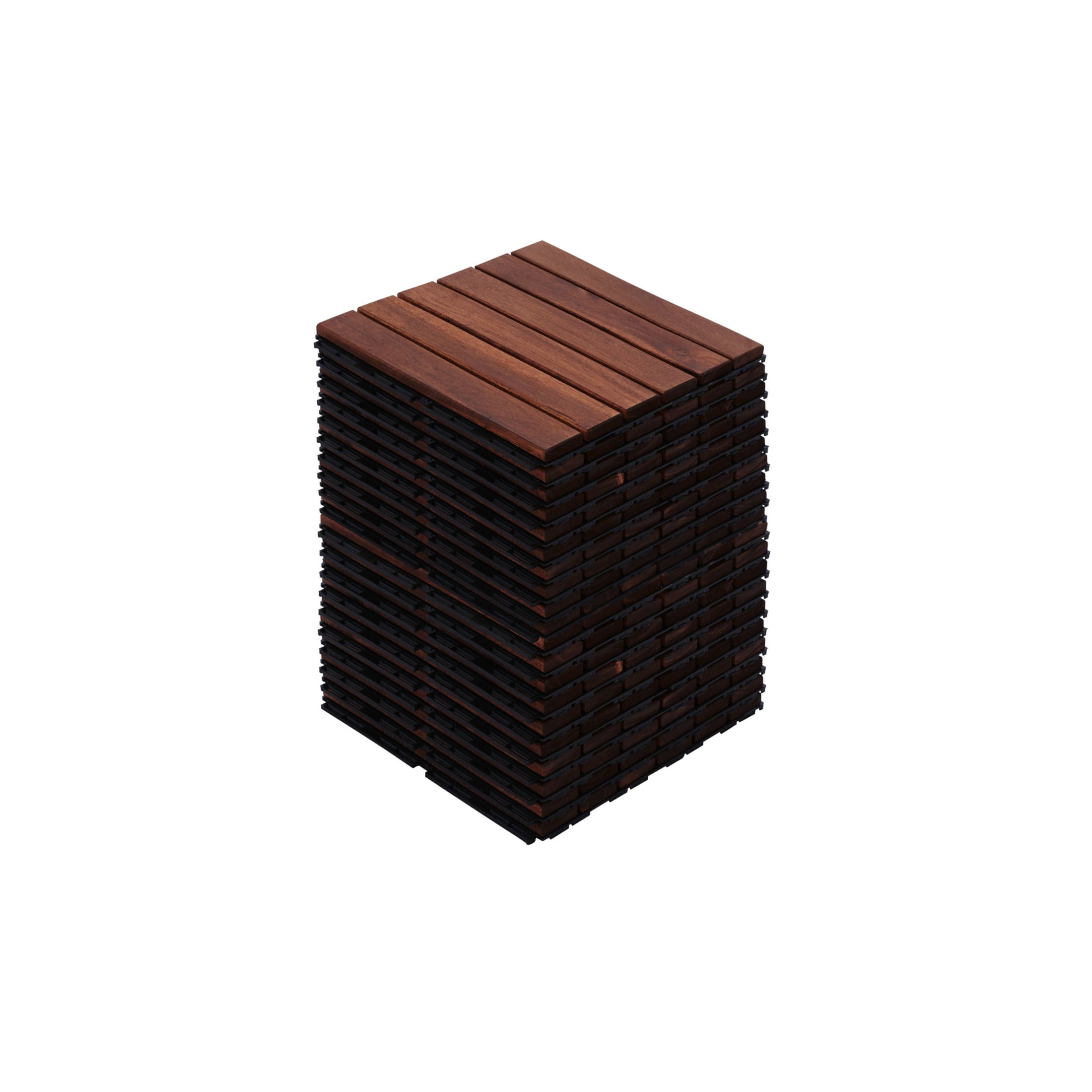 Noble House 12" Striped Acacia Wood Interlocking Square Deck Tiles, Weather Resistant Outdoor Flooring, Brown, 20 PCS
